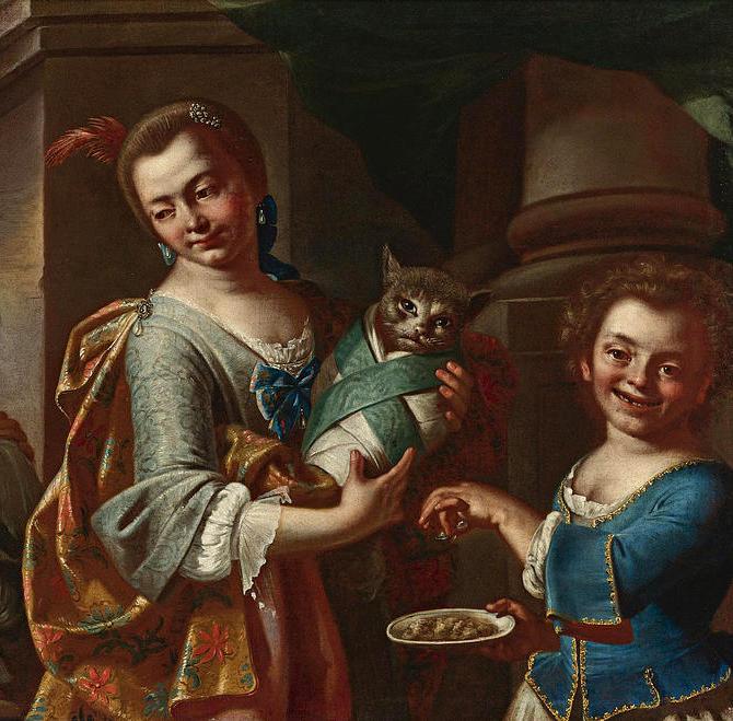 bonito ragazze che giocano con un gatto